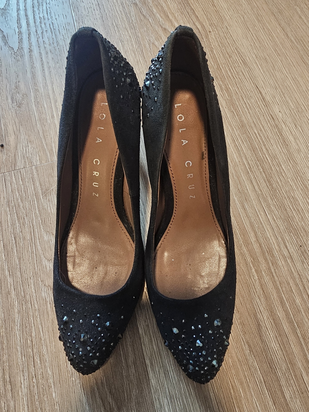 Lola Cruz Rhinestone embellished Pumps, Black, Size 7.5-8